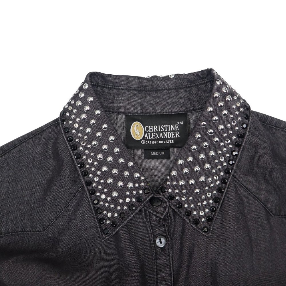 Christine Alexander Women Shirt Black Button Down  M Studs Black - Picture 5 of 16